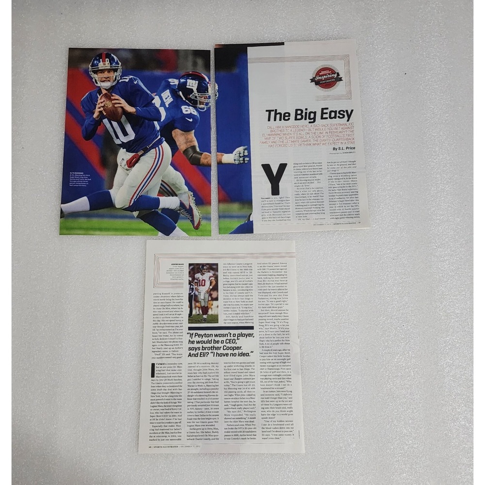 Eli Manning The Big Easy Sports Illustrated 2012 9 page article & pictures